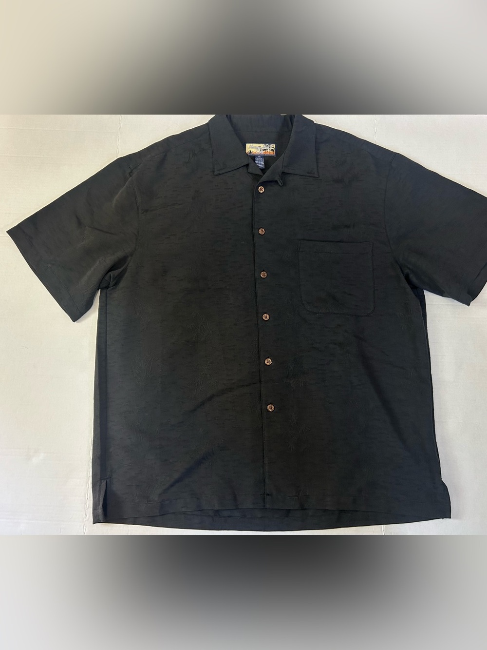 Men’s Black Hawaiian Shirt Subtle Textured Palm Tree Button-Up Camp